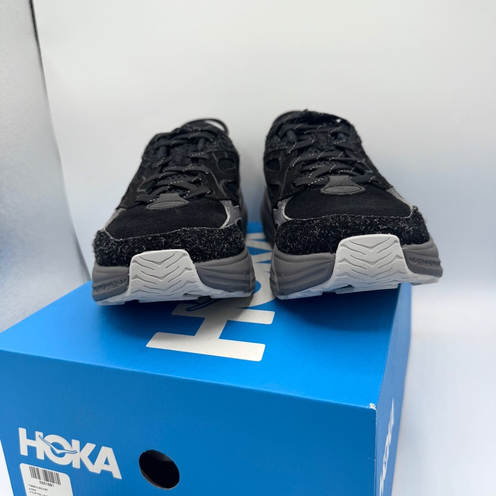 NWT Hoka Clifton Elite Terrain System L Suede Leather Black Grey Unisex Sneakers - Picture 9 of 16